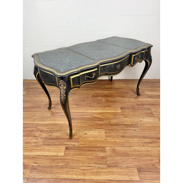 Dark Green 1960s Drexel French Louis XV Provincial Style Writing Desk W/ Matching Chairs For Sale - Image 8 of 8