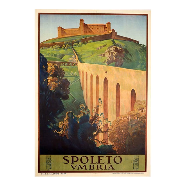 Spoletto Umbria by Cesare Simonetti 1927 Talian Railways Italian Travel Poster For Sale
