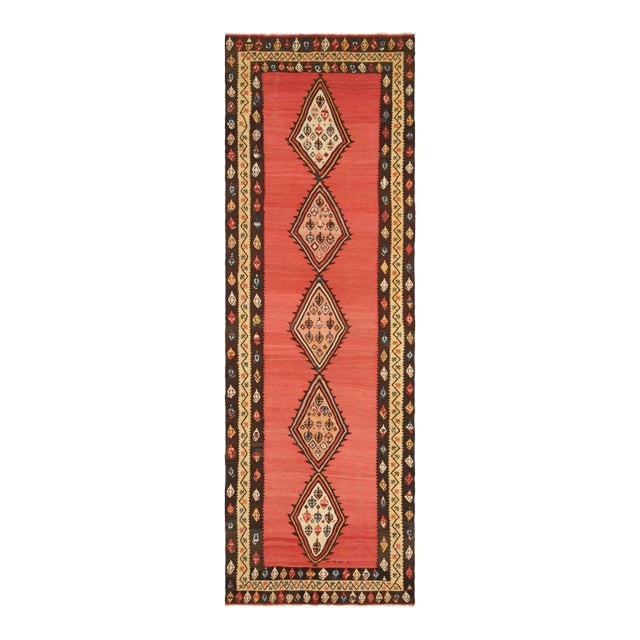 Vintage Kilim Runner in Red Open Field With Medallions, From Rug & Kilim For Sale