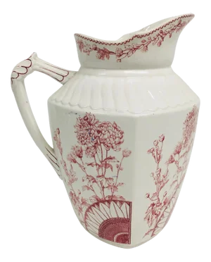 Antique Large English Crimson Transferware Pitcher