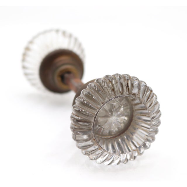 Traditional Vintage Fluted Glass & Brass Passage Door Knob Set For Sale - Image 3 of 10
