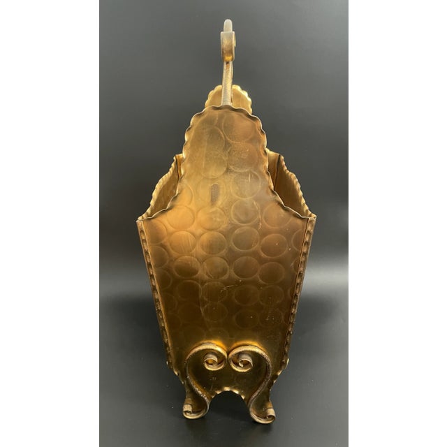 Hollywood Regency Mid Century Hollywood Regency Gregorian Copper Gold Magazine Holder For Sale - Image 3 of 11