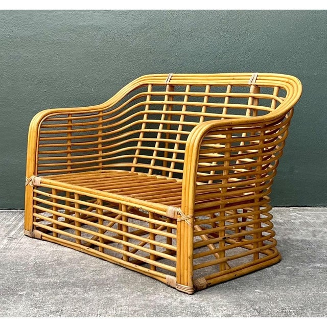Vintage Stacked Rattan Loveseat For Sale - Image 9 of 12