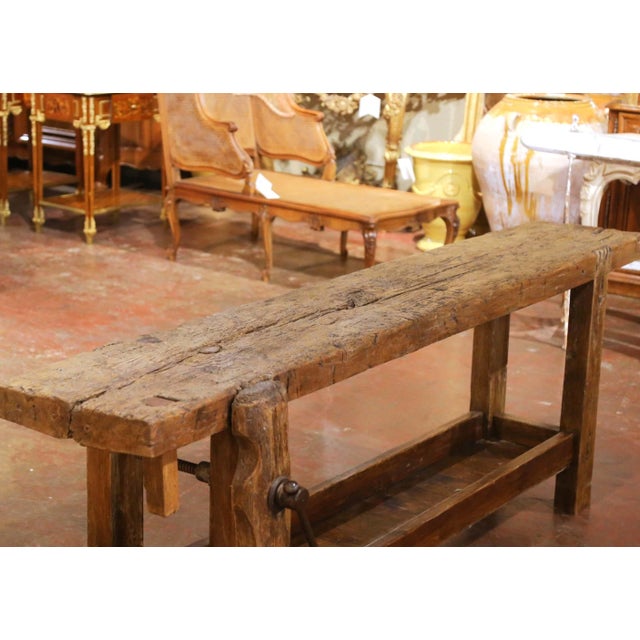 French 19th Century French Oak Carpenter’s Press Console Table With Bottom Shelf For Sale - Image 3 of 13