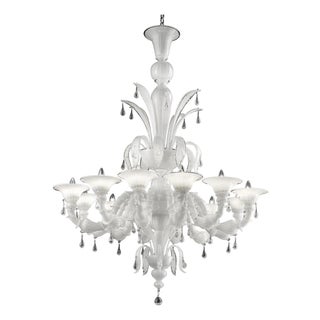 White Venetian Ca Rezzonico Murano Glass Chandelier with Clear Glass Drops by Simoeng for Simoeng For Sale