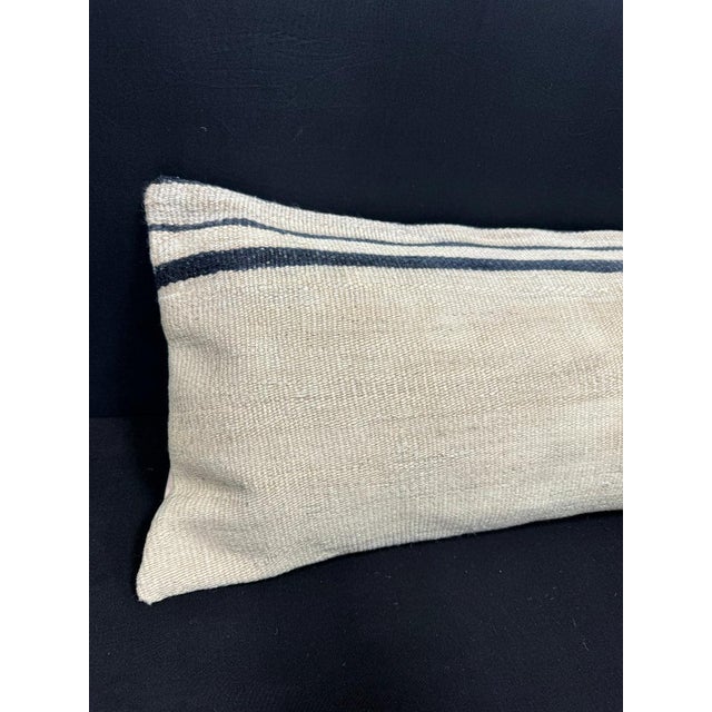 Turkish Hemp Pillow Cushion Natural Beige Blue Cushion Cover 14x40 #30448 Enhance your home decor with our Kilim Pillow...