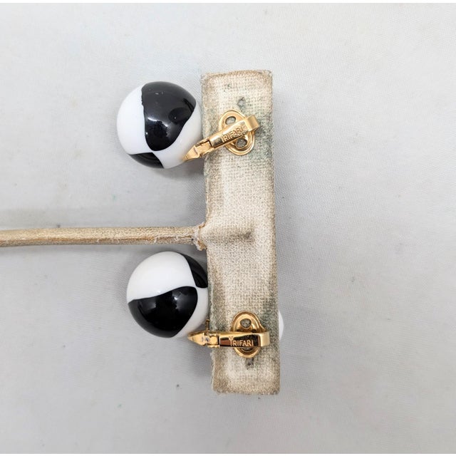 White Vintage Signed Crown Trifari Black & White Resin Dangle Clip Earrings-2 Pieces For Sale - Image 8 of 9