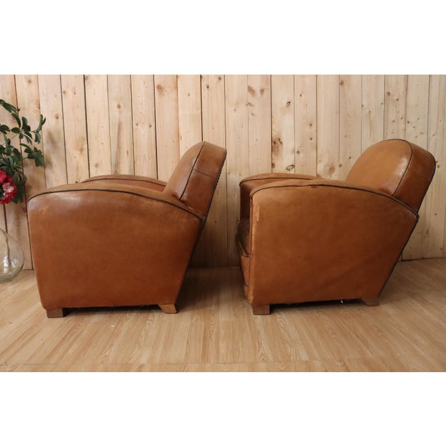 Tan Art Deco Leather Club Chairs, 1930s, Set of 2 For Sale - Image 8 of 14