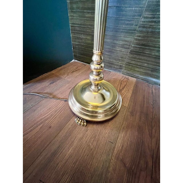 Mid-Century Neoclassical Brass Floor Lamp with Lion's Feet and Leather Shade, 1950s-1960s For Sale - Image 10 of 11