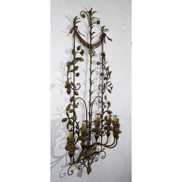Wrought Iron Wall Sconce with Gold Leaf Decoration For Sale - Image 3 of 9