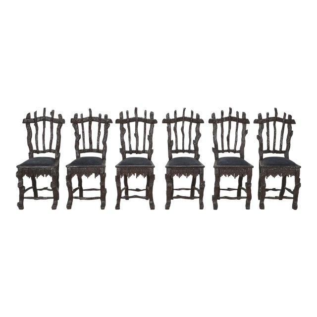 Original Black Forest Set Six HandCarved Dining Chairs Chairish
