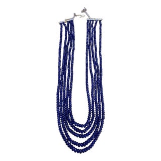 Faceted 980 Carat Natural Tanzanite Bead Five-Strand Necklace 14 Karat Gold For Sale
