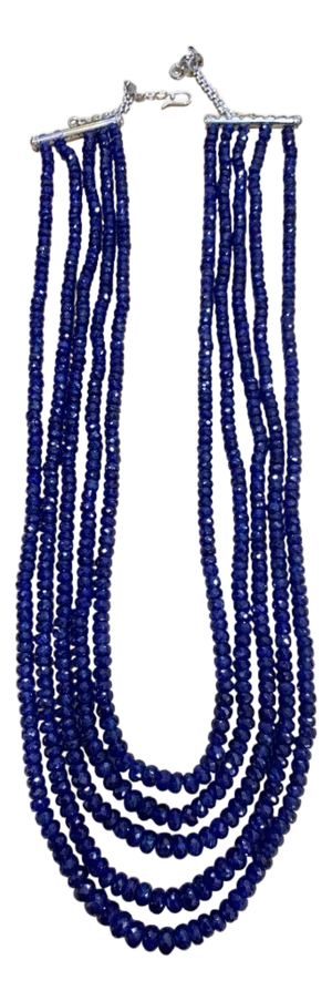 Faceted 980 Carat Natural Tanzanite Bead Five-Strand Necklace 14 Karat Gold