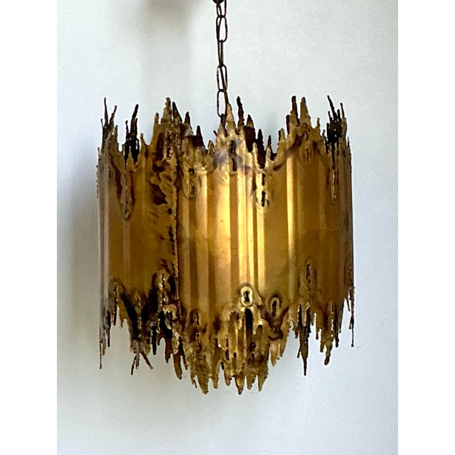 Vintage Tom Greene Brutalist Torch Cut Brass Chandelier For Sale - Image 9 of 12
