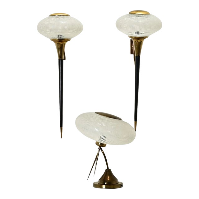 French Mid-Century Sconces & Matching Table Lamp - Set of 3 For Sale