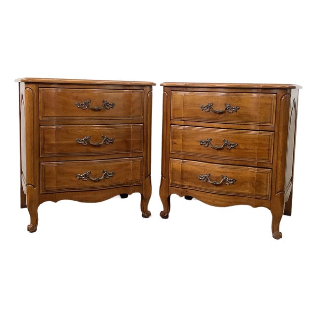 Pair Vintage French Provincial Three-Drawer Chests by Davis Furniture For Sale