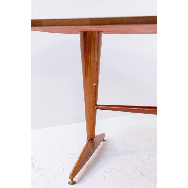 Mid-Century Modern Italian Wooden Grey Glass Dining Table with Brass, 1950 For Sale - Image 3 of 16