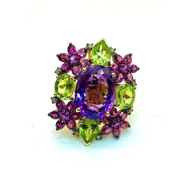 Bochic "Orient" Diamond, Peridot, Amethyst & Tourmaline Ring Set 18K & Silver For Sale - Image 14 of 18