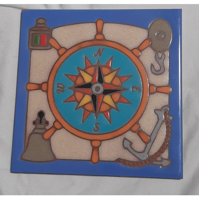 Nautical Compass Tile Trivet Nautical Boat Ship Design For Sale - Image 3 of 3