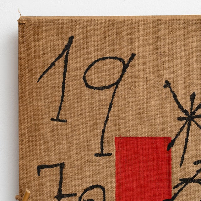 Textile Joan Miró, Composition, Lithograph on Burlap, 1970s For Sale - Image 7 of 17