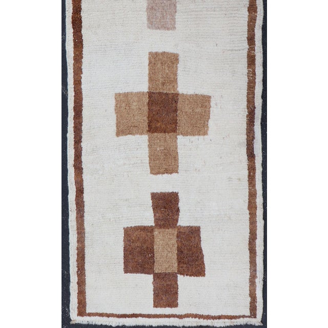 Measures: 3'4 x 11'9 Vintage Turkish Tulu Runner with Ivory Field and Layered Brown Cross Motifs. Keivan Woven Arts /...