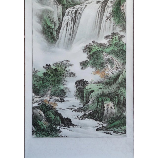 Chinese Chinese Hand Painted Mountain & Waterfall Scenery Hanging Scroll / Decor For Sale - Image 3 of 5