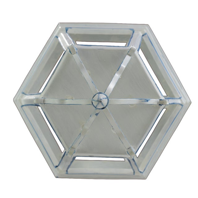 A Vintage-Style Venetian Chandelier in White and Blue Tones, Featuring Three Lamps. For Sale - Image 9 of 12