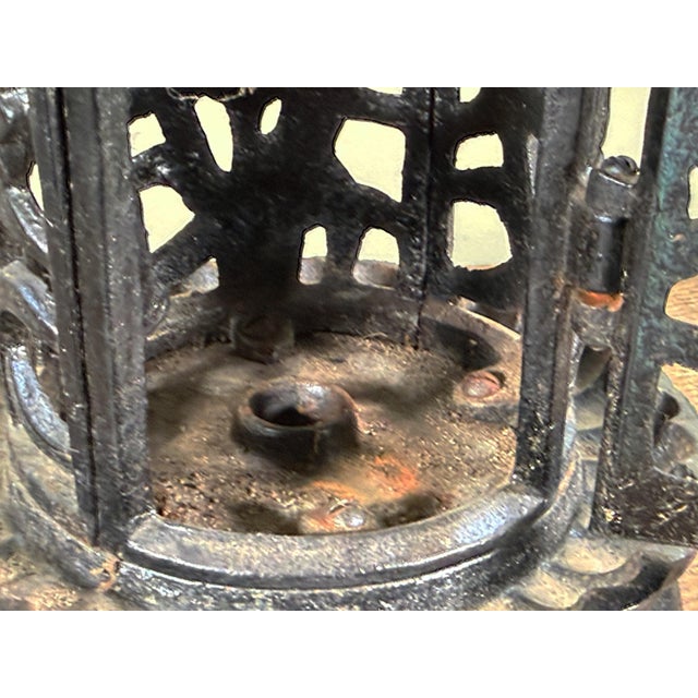 Chinese Cast Iron Garden Lantern With Hanging Finial and Iris Relief For Sale - Image 9 of 11