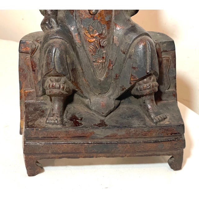 Gold Rare Antique 18th Century Chinese Lacquered Cast Iron Sculpture of Zhenwu Statue For Sale - Image 8 of 14