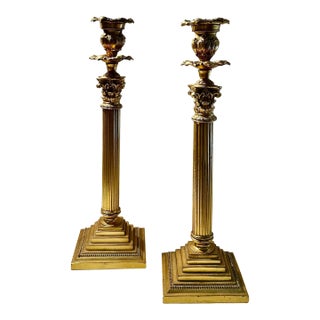 English Bronze Dore Candlesticks - a Pair For Sale