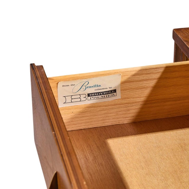 Broyhill Brasilia Mid Century Walnut and Brass Lowboy 9 Drawer Dresser For Sale - Image 10 of 10