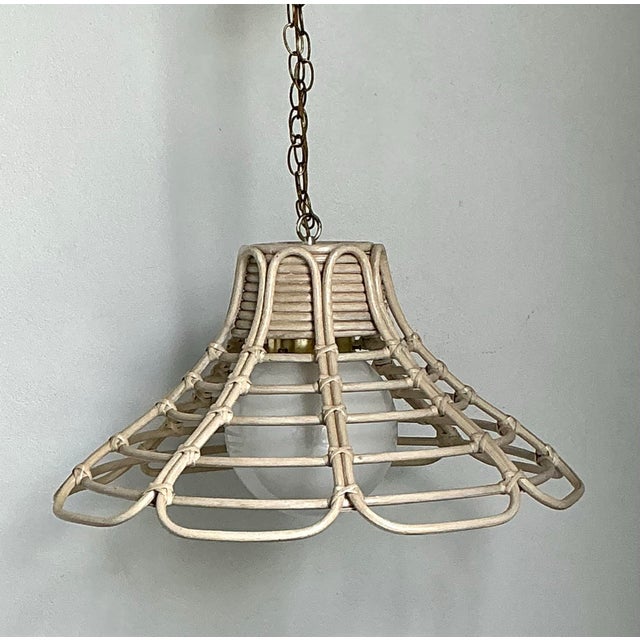 Beige Vintage Bent Washed Rattan Chandelier For Sale - Image 8 of 12