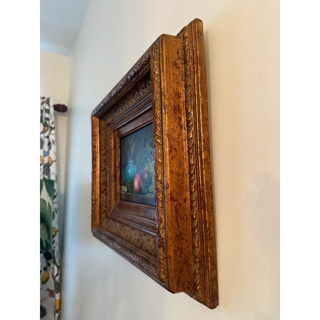 Wood Vintage Framed Oil Painting on Canvas Still Life For Sale - Image 7 of 10