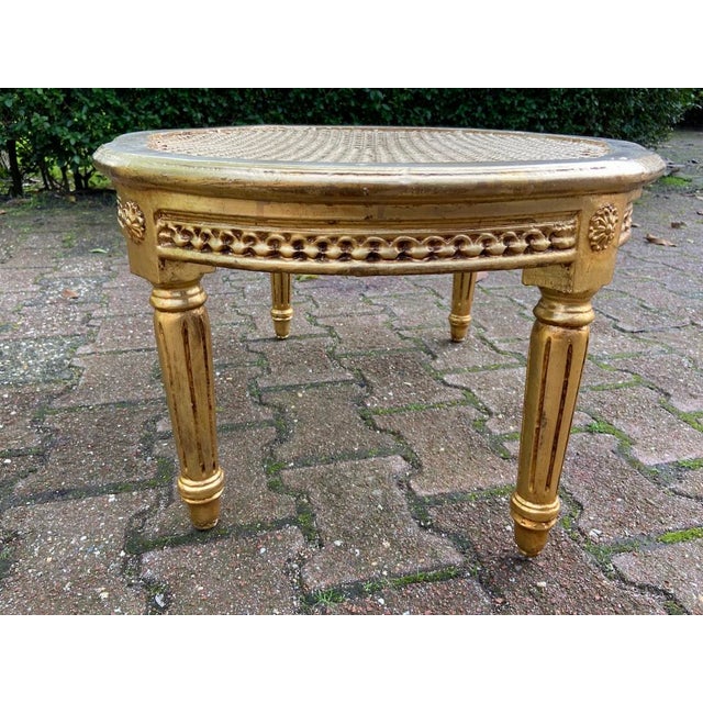 1950s French Louis XVI Gold Beech Cane Coffee Table - 1 Pc For Sale - Image 4 of 7
