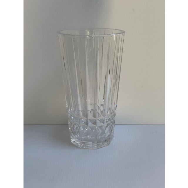 Glass Val St. Lambert Belgium Crystal Vase With Vertical Fluting Faceted Diamond Cut Base For Sale - Image 7 of 13