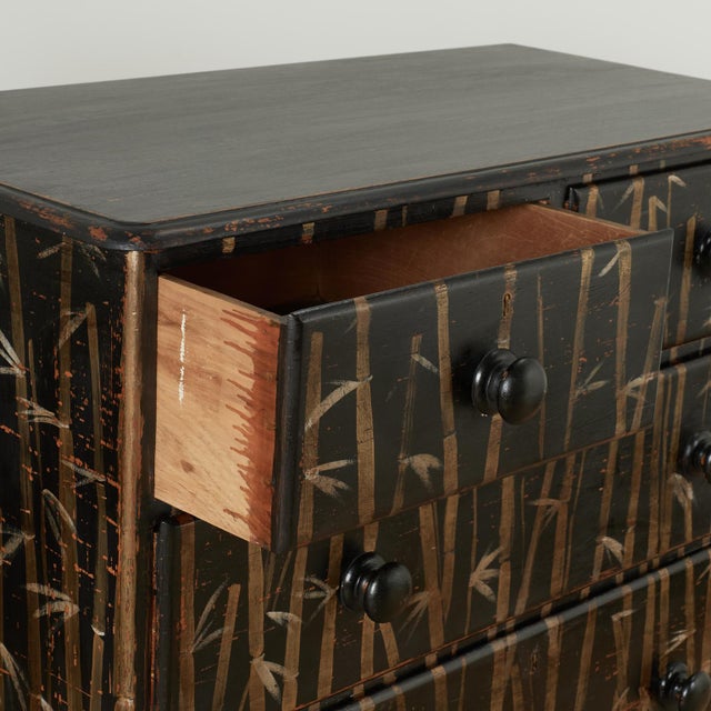 Mid 19th Century Antique English Chest of Drawers With Painted Bamboo Designs For Sale - Image 5 of 16