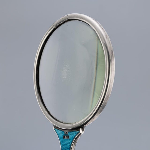 Antique English Silver and Guilloché Enamel Magnifying Glass, 1912 For Sale - Image 6 of 12