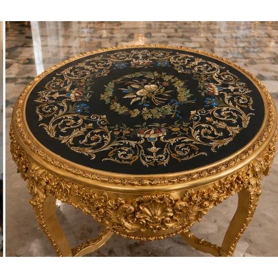 This distinctive Italian table dates to the 1980s and combines sculptural Baroque Revival design with traditional hand-...
