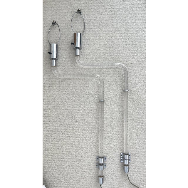 Peter Hamburger Chrome Lucite Wall Sconces - a Pair For Sale In Miami - Image 6 of 10