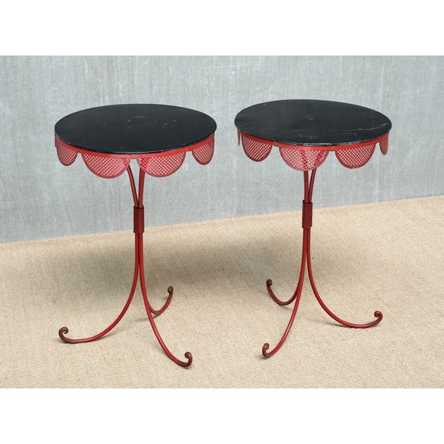 French Red and Black Tripod Gueridon Tables in the style of Emilio Terry, 1950s, Set of 2 For Sale - Image 13 of 14