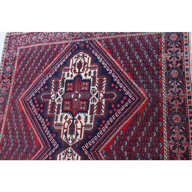 Mid 20th Century Fine Vintage Tribal Rug With Double Medallion Design, Hand-Knotted Wool, Circa 1960s–1970s - 4' 6''' X 6' 2'' For Sale - Image 5 of 14