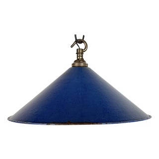 British Industrial Blue Enamel Factory Pendant Lamp, 1950s For Sale