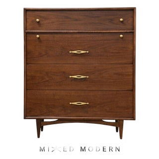 1960s Refinished Walnut Tall Dresser by Kent Coffey the Sceptre For Sale