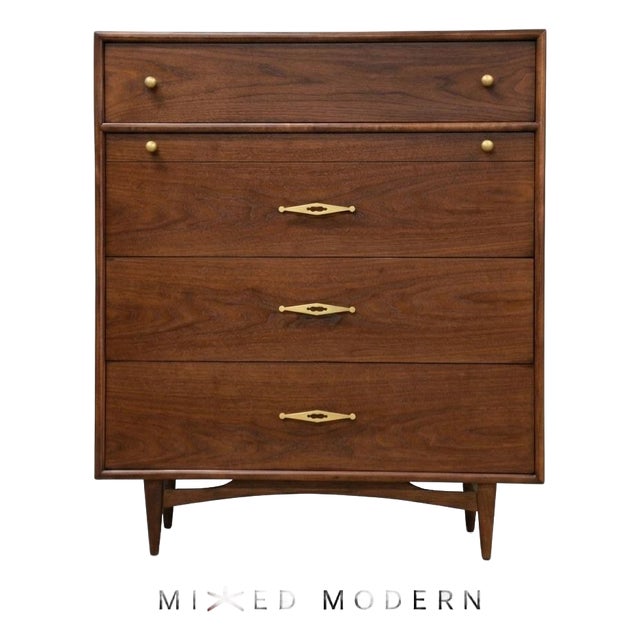 1960s Refinished Walnut Tall Dresser by Kent Coffey the Sceptre For Sale