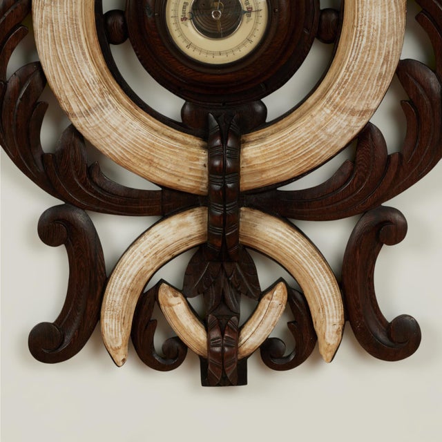 Brown Antique English Carved Wood and Tusk Wall Barometer For Sale - Image 8 of 10