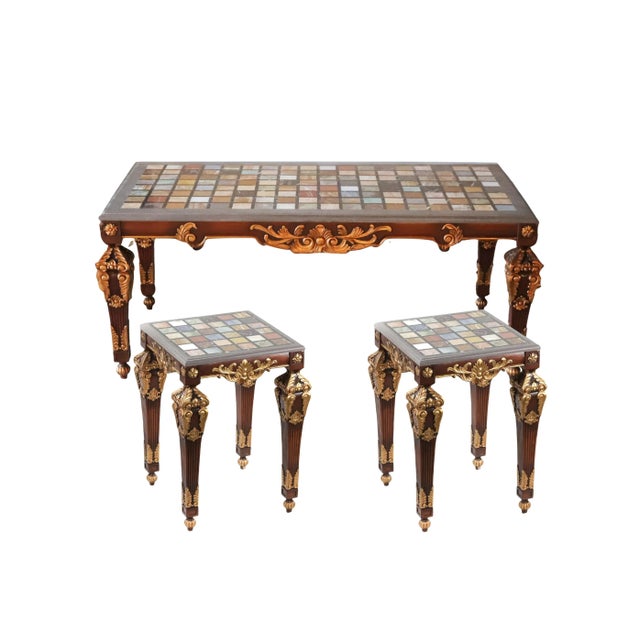Pair of Vintage French Baroque Gold Sofa Side Tables. With Colored Marble Top - For Sale - Image 12 of 12