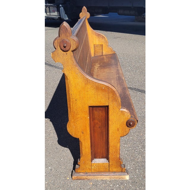 Antique Oak Long Church Pew For Sale - Image 4 of 8