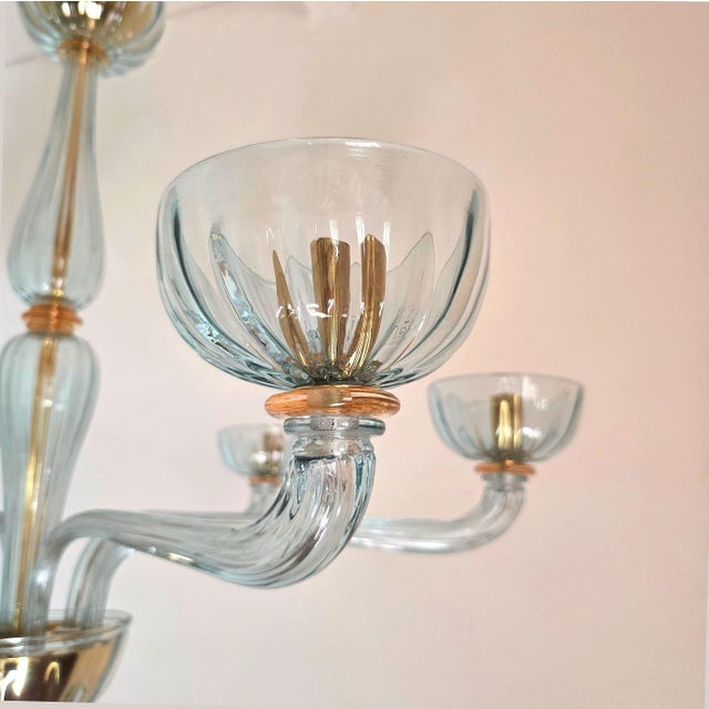 1980s Light Blue Murano Glass Chandelier, Mid Century Modern For Sale - Image 9 of 14