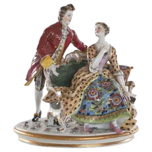 Antique Hand Painted Romantic Porcelain Figurine Group in the style of Meissen, 1890s