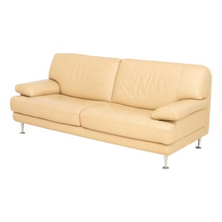 Nicoletti Beige Leather Upholstered Two-Seat Sofa For Sale